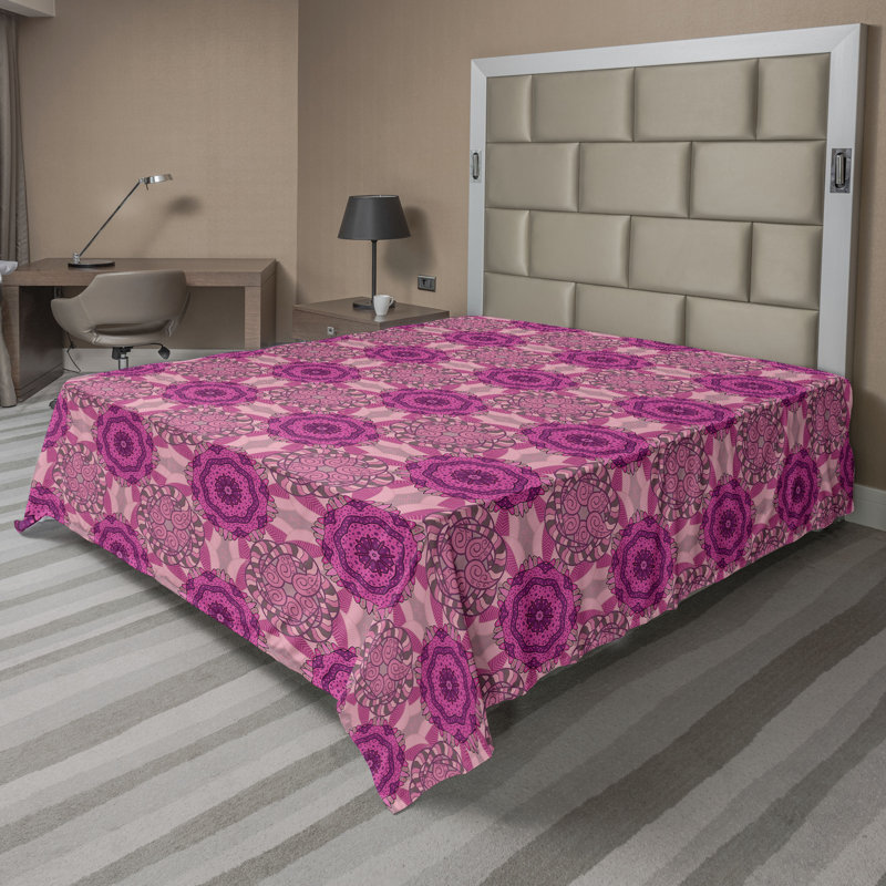 Drap plat moderne de style bohème Ambesonne, Magenta foncé / motif floral rose séchée, Full Flat Sheet
