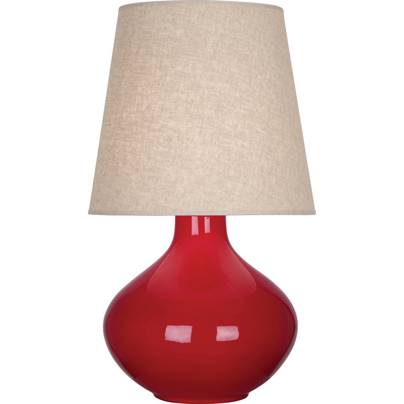 June Ceramic Table Lamp, Buff Linen, Ruby Red
