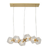Lustre en laiton doré à 6 lumières avec blocs de verre