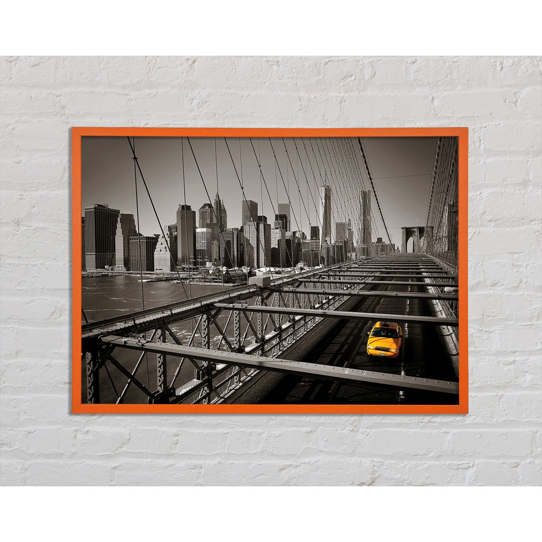 Gerahmtes Poster Annatone Brooklyn Bridge Yellow Cab Leaving NYC