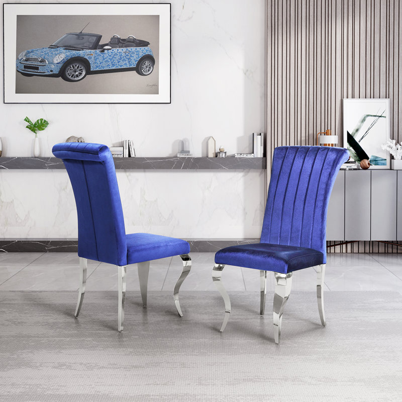Chaise en velours Franciska, Bleu, Argent
