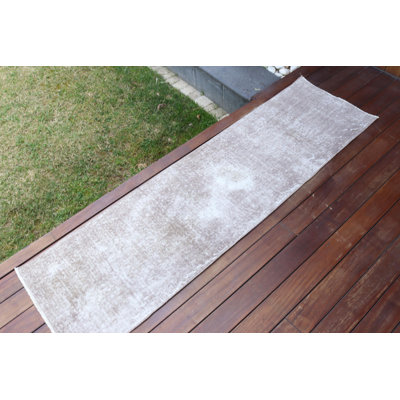 Vintage Gray Turkish Runner Rug Ideal For Kitchen Decor Featuring a Colorful Oushak Design and Long Runner Style