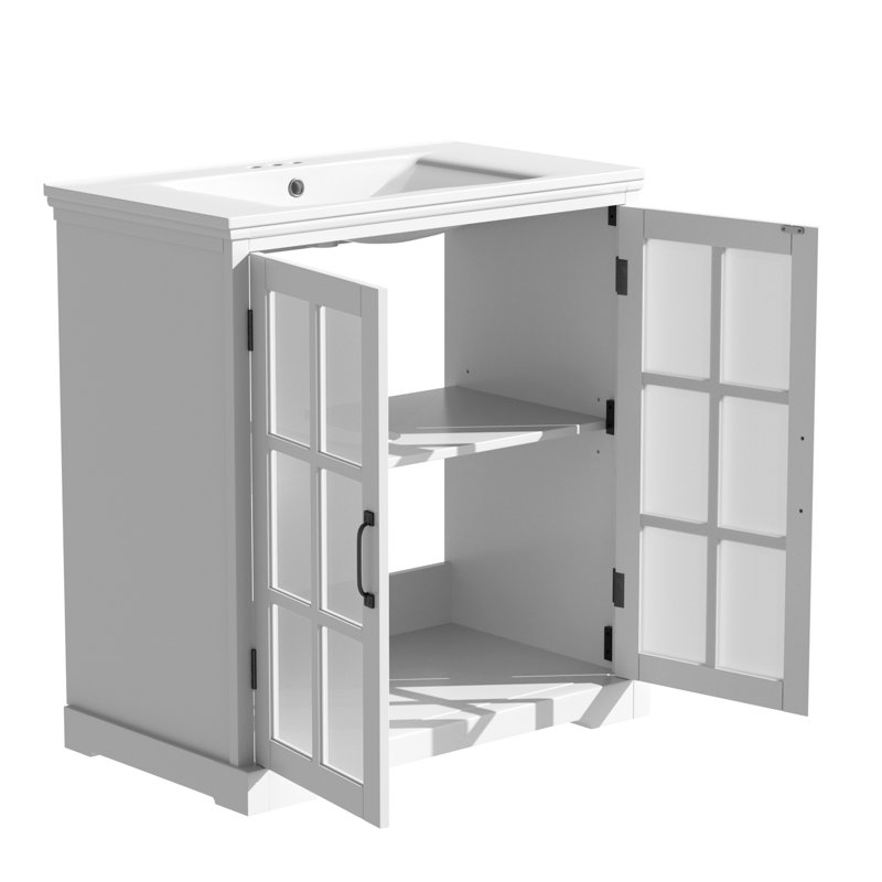 Meuble-lavabo moderne avec lavabo en céramique, Blanc
