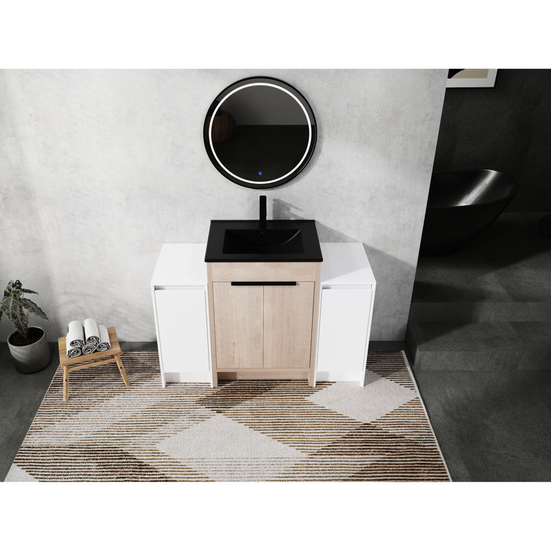 Armoire de salle de bain 48 po avec lavabo en céramique noire 2 compartiments, porte 48 po, 2 compartiments de rangement