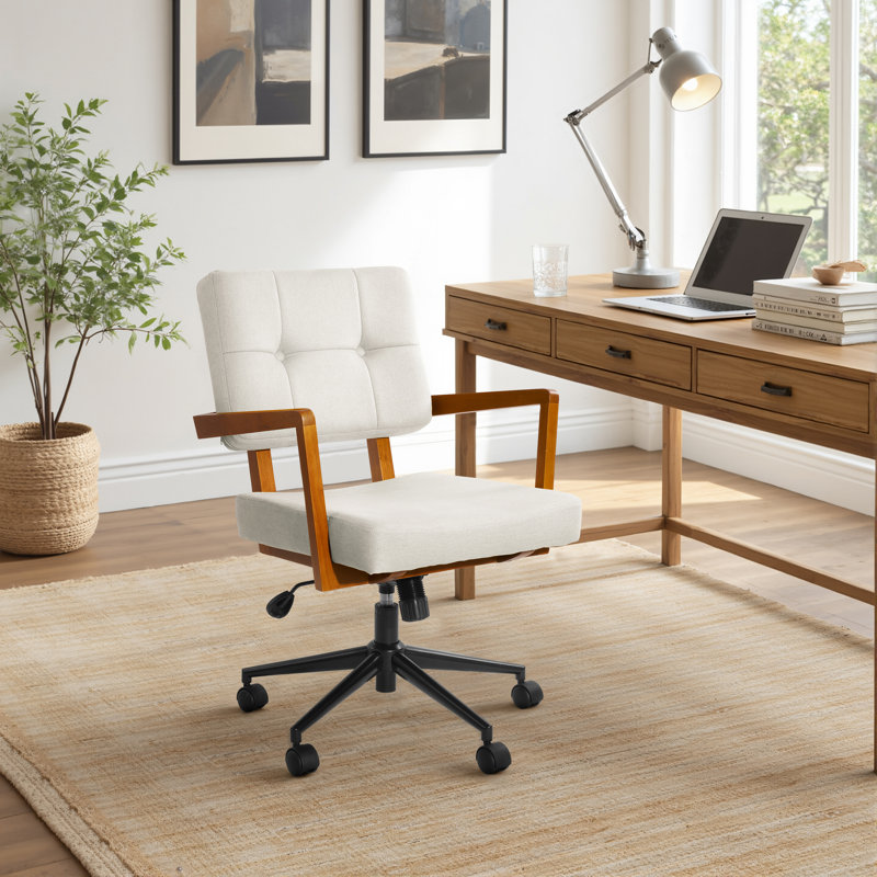 Upholstered Swivel Home Office Desk Chair, White