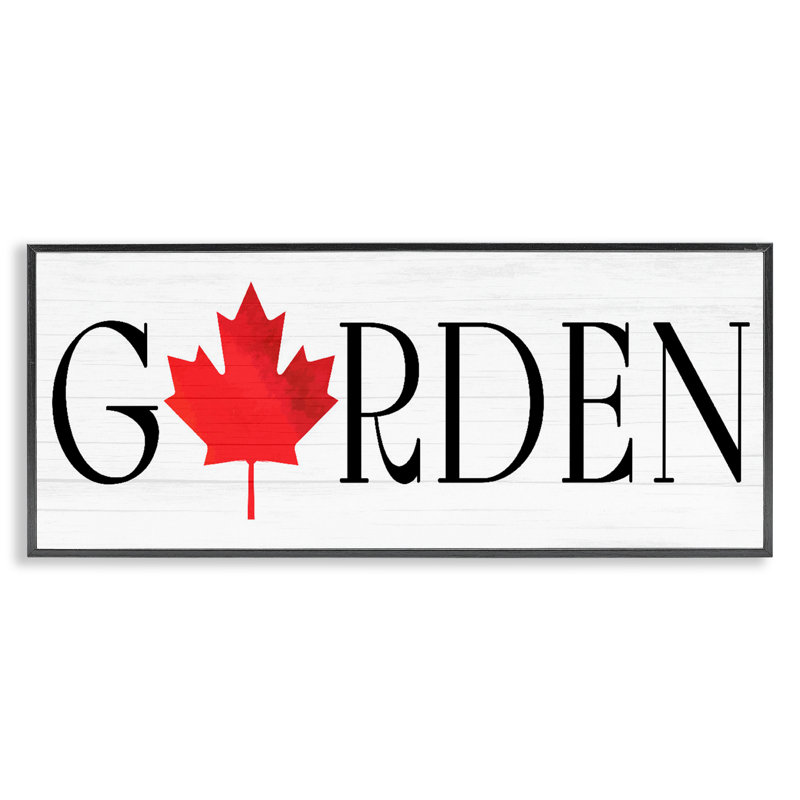 Jardin avec giclée à la feuille d'érable rouge, design par Lil 'Rue, H 10 po x l 24 po, Giclée encadrée noir minuit