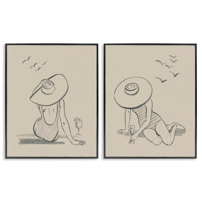 Illustration féminine, dessin au bord de la piscine, ensemble de 2 giclées par Grace Popp