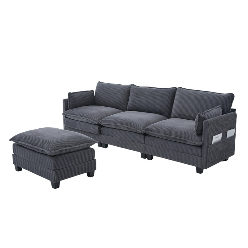 103” Comfy Cloud Couch Sectional Sofa With Storage, Gray Corduroy