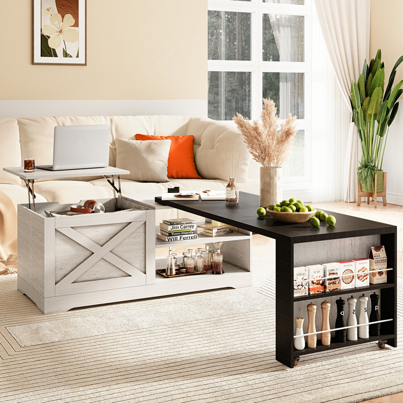Table basse à plateau relevable de 47,2 po avec station de chargement et de rangement