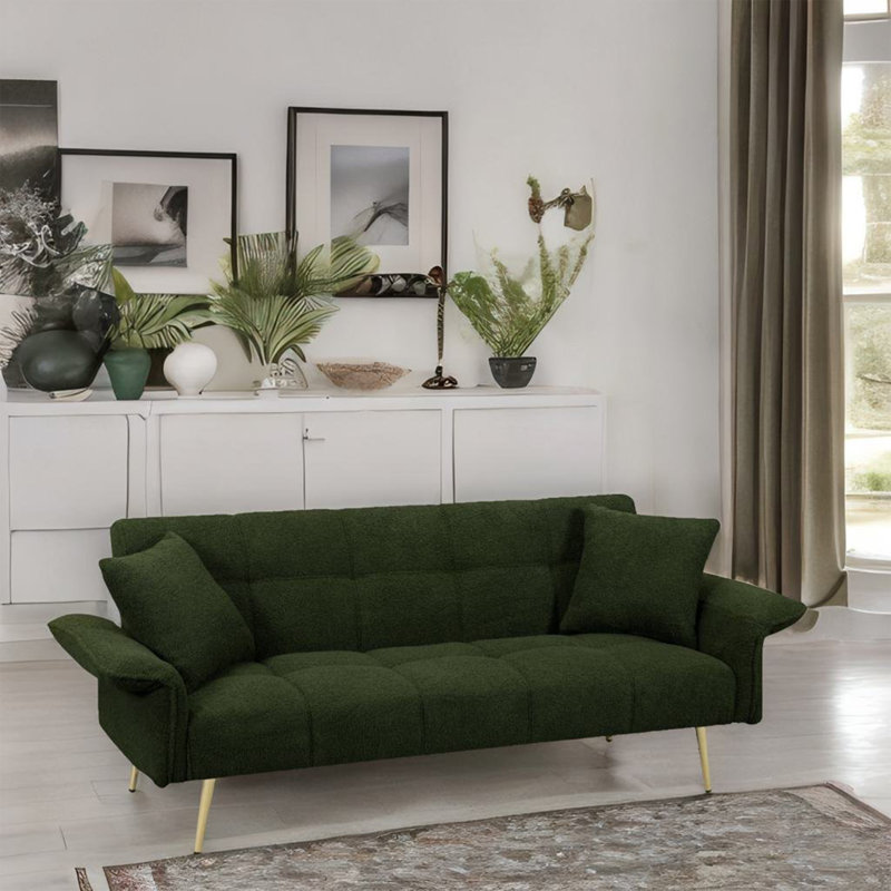 Nirvana 70.1'' Upholstered Convertible Sofa, Green Velvet