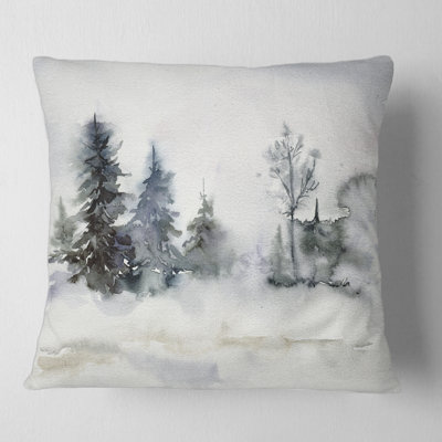 Christmas Minimalistic Forest Landscape And Snow Pillow