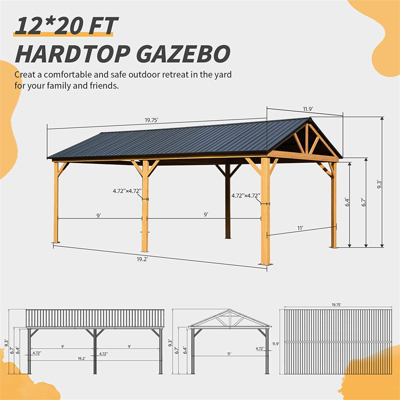 12 Ft. W x 20 Ft. D Aluminum Patio Gazebo