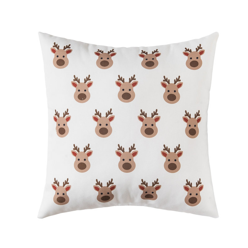 White and Brown Reindeer Christmas Throw Pillow