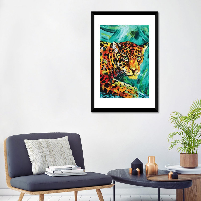 « jaguar », impression sur toile, Papier d'art encadré noir, Blanc, H 24 po x l 16 po x P 1 po