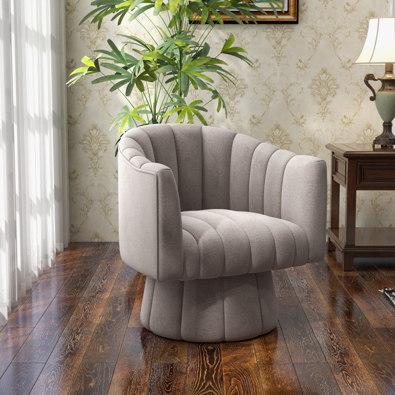 Aynur Velvet Swivel Barrel Chair, Grey