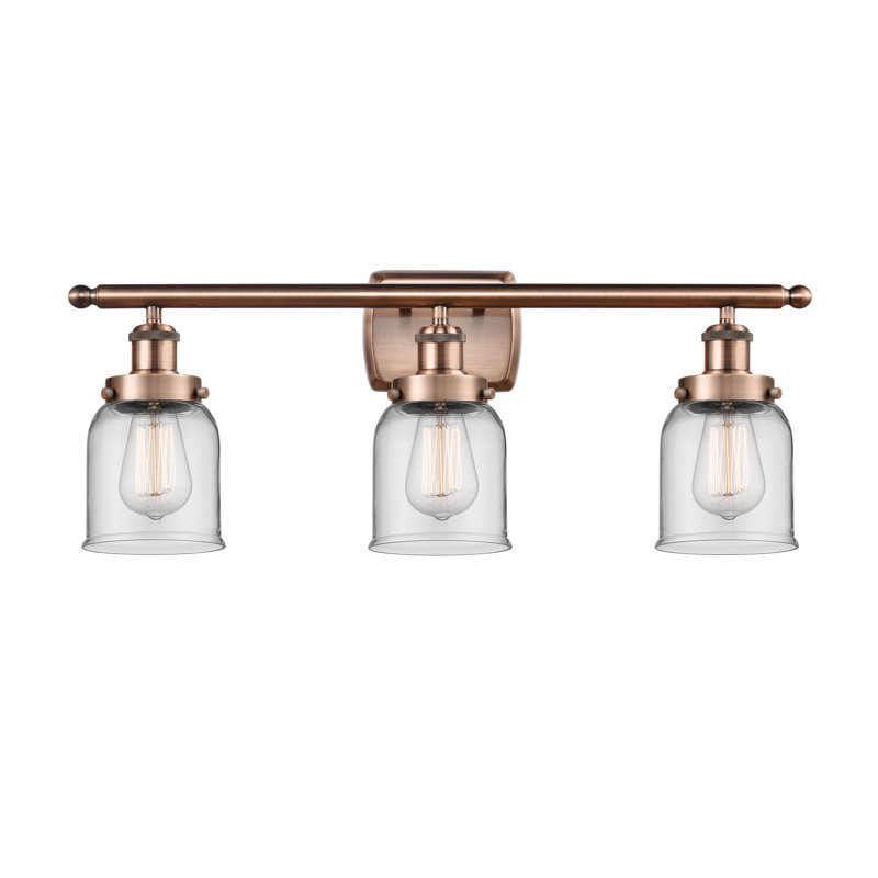 Ballston Urban Bell - 3 Light 26" Bath Vanity Light, Clear, Antique Copper, LED