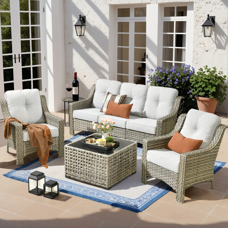 Harper 6 - Person Outdoor Seating Group With Cushions And Solar Powered Coffee Table, Gray