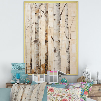 Arbre de minimalisme beige sur fond de bouleau V sur toile