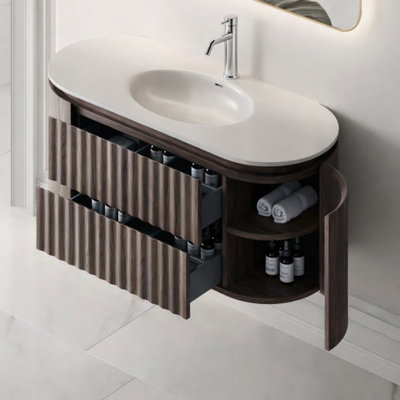 Modern Curved Walnut Wall-mounted Vanity