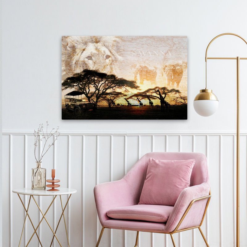 Savane - art des lions d'Afrique, H 24 po x l 36 po