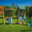 Swing Sets For Backyard, 4-in-1 Outdoor Swing Set With Slide, Climbing Rock Wall, And Soft Cushion Swings For Backyard Playground