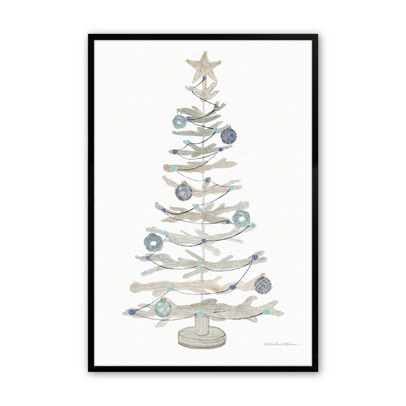 Imprimé d'arbre de Noël Sea Breeze, Cadre noir satiné, H 15 po x l 12 po x P 1,25 po