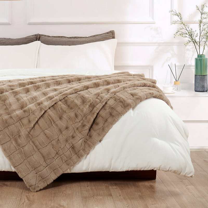 Jeté élégant en fausse fourrure, Taupe clair, L 60 po x L 70 po