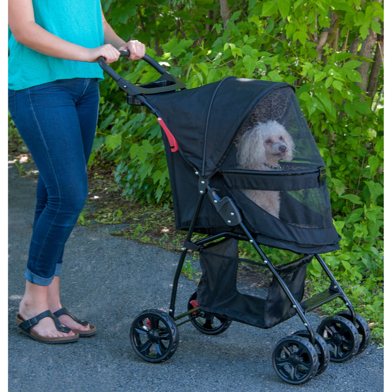 Black Foldable Pet Stroller with Panoramic Window