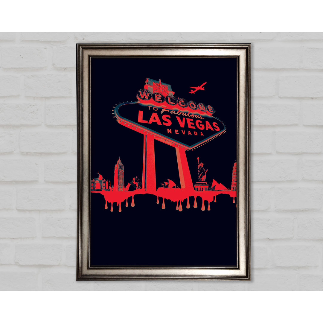 Gerahmtes Leinwandbild Las Vegas Sign Red Black Framed Print