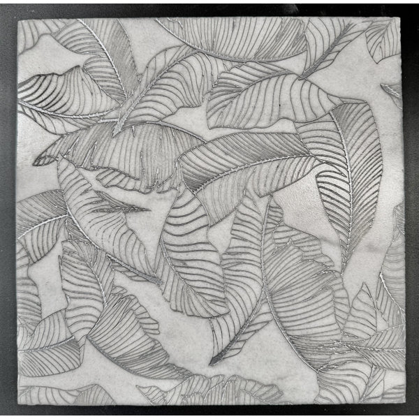 Leaf Pattern Etched White Marble Tile