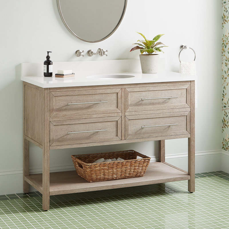48" Robertson Single Bathroom Vanity Set with Oval Undermount Sink, White, 8" Widespread, Arctic White Quartz