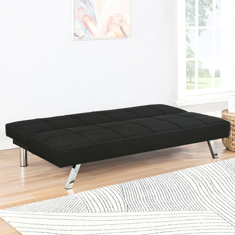 Lit noir sans accoudoirs avec coussin et pieds en métal, siège à 3 places pour les loisirs, profondeur de relaxation de 66,38 po, largeur de 33 po