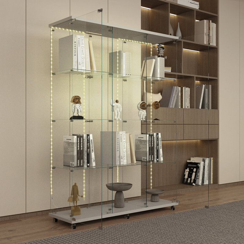 Vitrine en verre trempé, Blanc, H 65,28 po x l 46,85 po x P 13,58 po