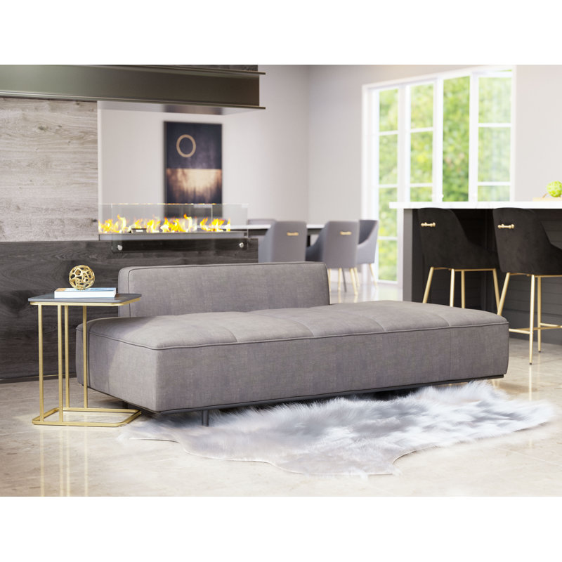 Gray Faux Leather Armless Sleeper Sofa with Metal Legs