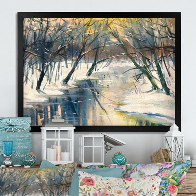 River in Winter Forest - reproduction d'art sur toile