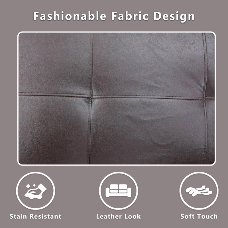 3-Piece Faux Leather Sectional Sofa, Brown Faux Leather