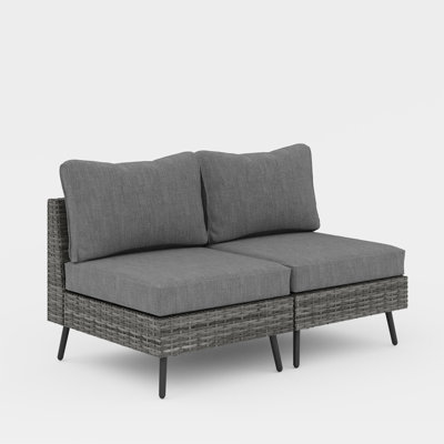 2 Person Armless Wicker Sofa Gray