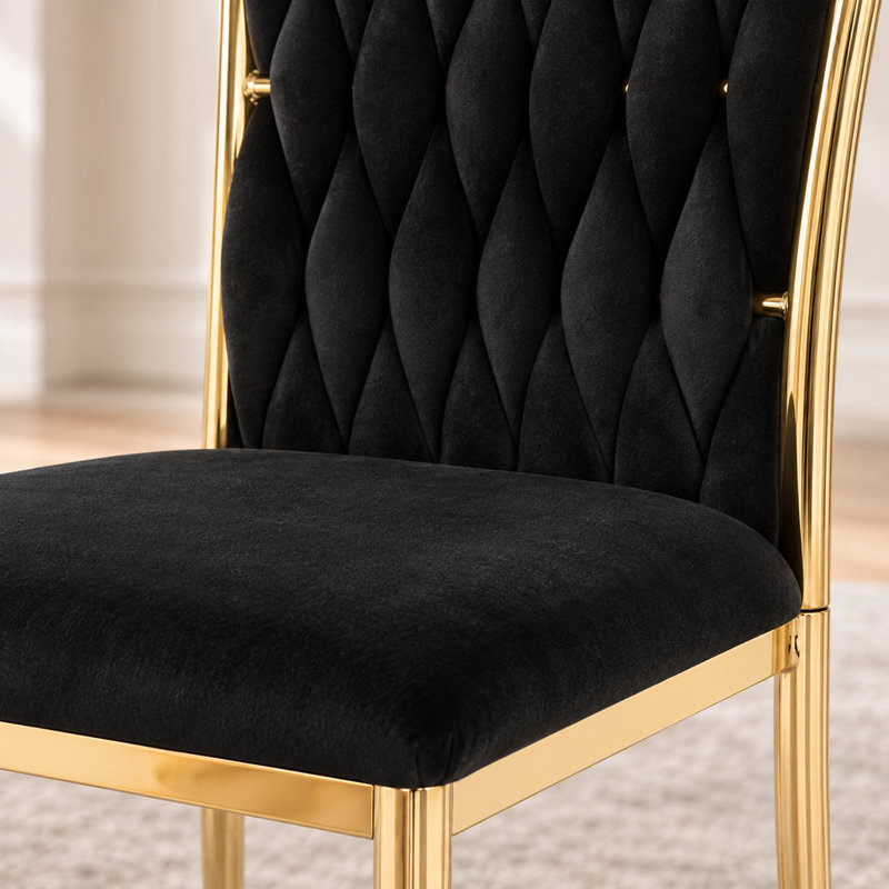 Ensemble de 2 chaises de salle à manger modernes en velours noir avec pattes en métal plaqué or pour salle à manger, cuisine ou chambre.