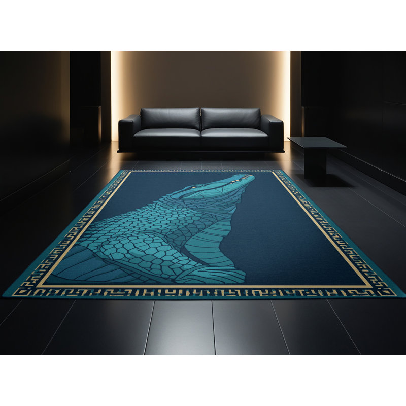 Tapis géométrique rustique bleu lavable à la machine Hamilton Sobek, 2 x 3