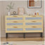 Commode 6 tiroirs pour chambre à coucher, commode en bois 6 tiroirs avec tissu en lin, chêne
