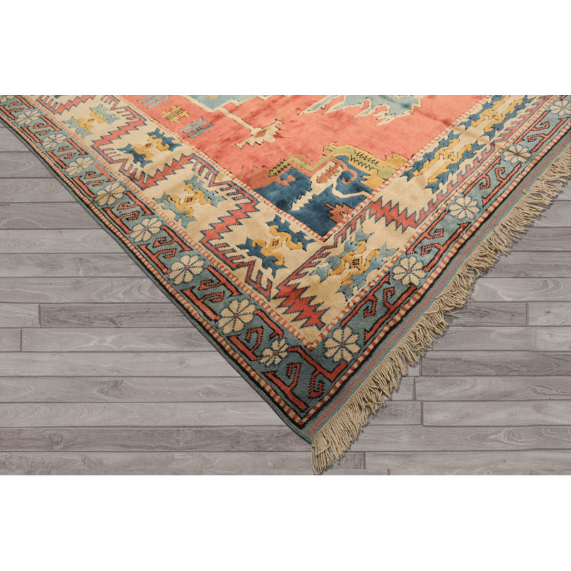 Tapis en laine noué à la main, style Sultanhan, rose turquoise, 216 cm x 290 cm (7 pi 1 po x 9 pi 6 po)