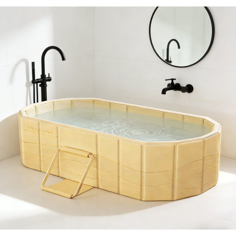 Portable Foldable Bathtub, Freestanding Bathtub No Installation, Bathroom SPA Soaking Bath Tub, Shower Stall Collapsible Hot & Ice Bath for Indoor Outdoor (Beige, 59"L x 21.6"W x 19.6"H)