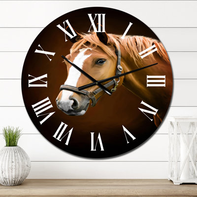 Portrait d'un cheval brun IV - Horloge murale traditionnelle