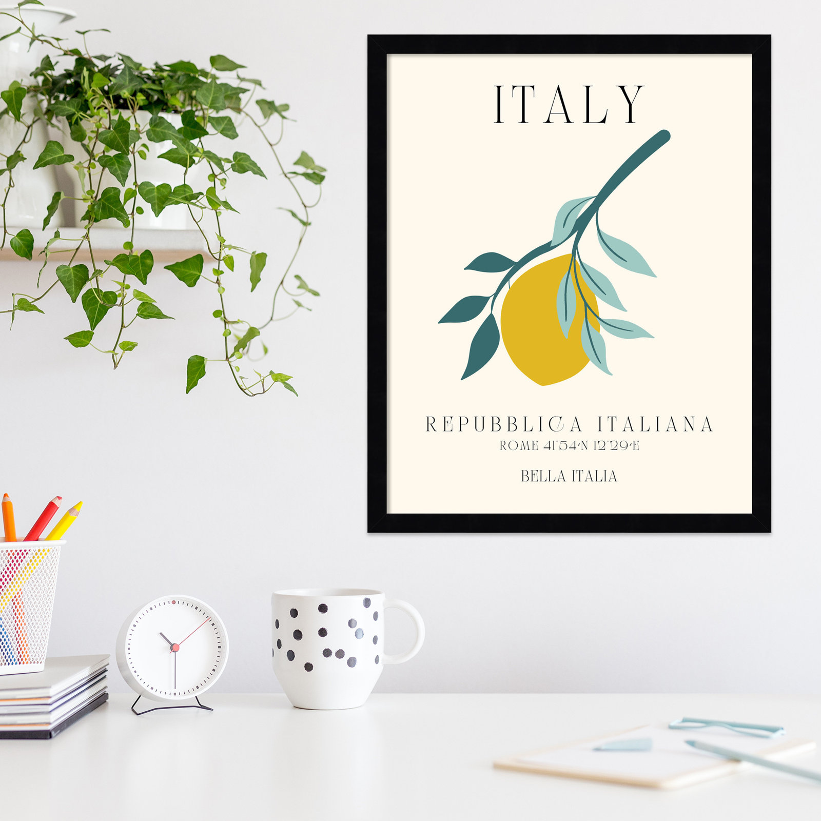 Mirando "Italy Travel Poster" Print, Black Framed, 17" W x 21" H x 1" D