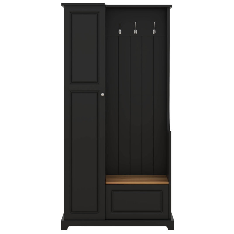 Arbre d'entrée avec banc rabattable, armoire à chaussures minimaliste 4-en-1 avec tablettes réglables et crochets de suspension