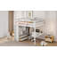 Lit mezzanine double en bois avec garde-robe intégrée, bureau, tablettes et tiroirs, blanc-309520695