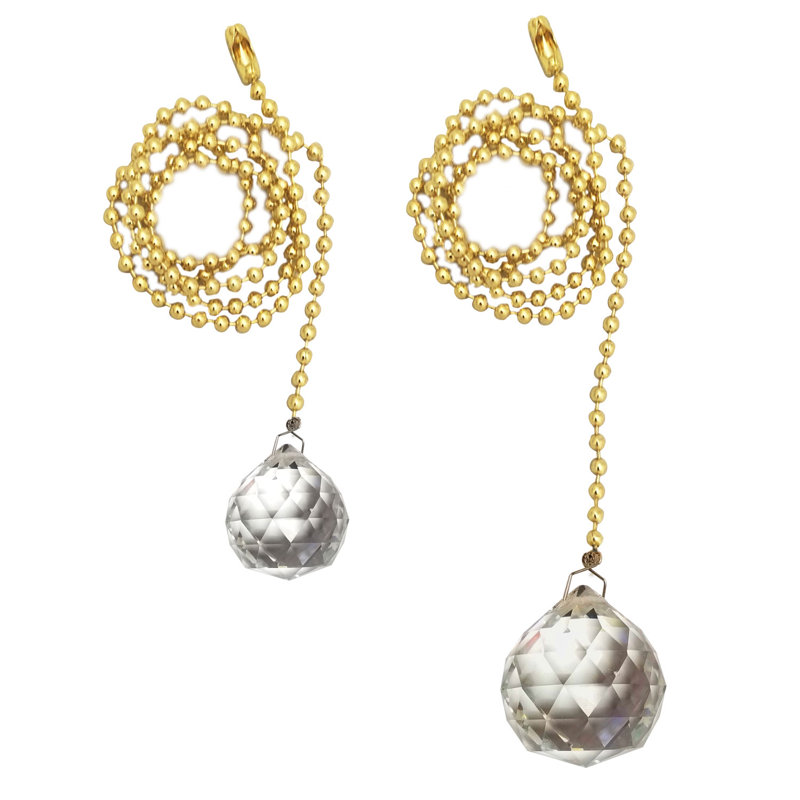 Crystal Ball Faceted Ceiling Fan Pull Chains, Polished Brass
