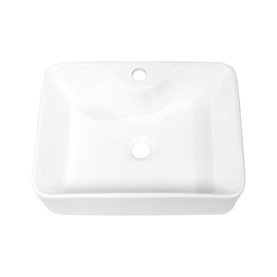 COUOKO 19"L x 15"W White Ceramic Bathroom Sink Rectangular Porcelain Vessel Sink with Faucet Hole