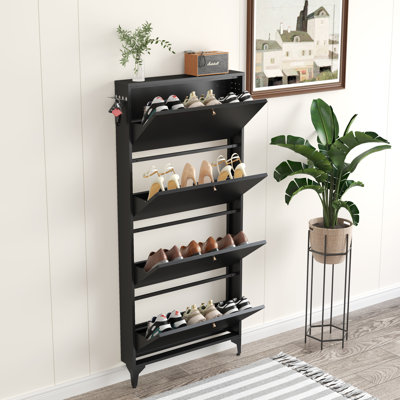 Shoe Storage Cabinet for Entryway with 4 Flip Drawers, Freestanding Shoe Organizer with Legs,Farmhouse Narrow Shoe Storage Cabinet for Entryway, Foyer,Living Room