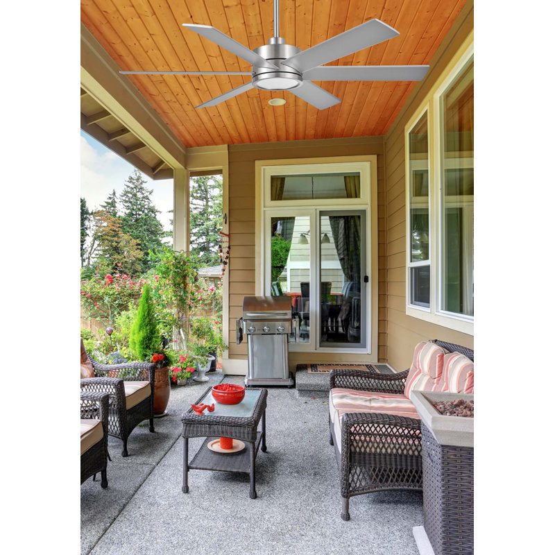 Ventilateur de plafond en nickel brossé à 6 pales de 54 po Buariki avec télécommande, ensemble d'éclairage à DEL à intensité variable et moteur réversible